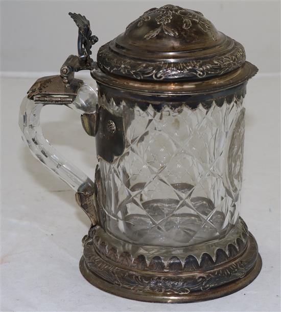 A German facetted glass and silver mounted flagon, late 18th century, height 18cm (7in.)
